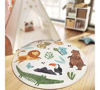 Tapis Rond Chambre d'enfant, Tapis de Jeu pour garçons et Filles, Tapis pour la Chambre d’Un bébé, Doux Facile à Nettoyer, Lion Crocodile Singe modèle Animal, ø 140 cm
