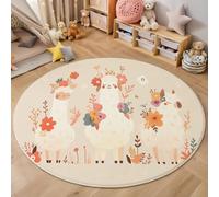 Tapis Rond Chambre Enfant Bebe Fille Garcon Alpaga portant une couronne de fleurs Lavable en Machine Style simple et mignon pour Décoration Salle à Manger Chambre Canapé Chambres d'enfant Orange