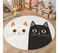 Tapis Rond Chat Dessin Animé 90 Cm Salon Tapis Moelleux Antidérapant Teppich Doux Chambre pour Salon, Salle À Manger, Chambre D’Enfant, Nurserie, Minimalisme Moderne Décor À La Maison Blanc