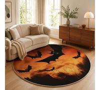 Tapis Rond Château Chauves-Souris Crépuscule Salon Chambre 60cm | Poils Courts, Halloween Sombre, Super Doux, Lavable Et Antidérapant Tapis Rond Pour Chambre D’enfant, Salle à Manger, Orange