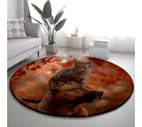 Tapis Rond Chien Chat Brun Tapis Exterieur Rond pour Jardin Terrasse Intérieur Salon Chambre Antidérapant Court en Peluche Doux Lavable en Machine 100 cm