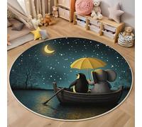 Tapis Rond Ciel Étoilé De Rêve Lac 60 Cm, Lavable En Machine Pour Salon, Ne Perd Pas Ses Poils, Antidérapant | Tapis Adorables Pingouins Éléphants Pour Chambre À Coucher Chambre D'Enfant, Turquoise