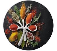 Tapis Rond Coloré 90 cm, Tapis à Poils Courts Lavable Rond Antidérapant et Doux, Design Photographie Cuisine Épices Cuillère Tapis pour Salon Chambre Cuisine et Chambre d'enfant