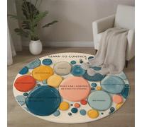Tapis Rond Coloré Diamètre 150cm, Tapis de Sol Style D'Illustration De Guérison Décoration Antidérapant imprimé Cercles Mots, pour Salon Chambre Cuisine Salle à Manger Intérieur