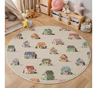 Tapis Rond Coloré Lavable en Machine, Antidérapant Amusement Enfantin Illustration Douce Pile Courte Dessin Animé Maison Imprimé Tapis, pour Salon Chambre d'enfant Salle de Bain Entrée 160cm