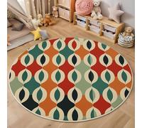 Tapis Rond Coloré pour Salon 120cm, Antidérapant Lavable Rétro Abstrait Géométrique Imprimé Décoration Style Médiéval Moderne Tapis, pour Chambre Cuisine Balcon Terrasse Salle à Manger Moquette