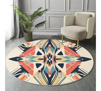 Tapis Rond Coloré pour Salon 90cm, Antidérapant Lavable Géométrie Formes Symétriques Imprimé Décoration Style Rétro Abstrait Tapis, pour Chambre Cuisine Balcon Terrasse Salle à Manger Moquette