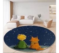 Tapis Rond Contes De Fées Dessin Animé Ciel Nocturne 100 cm, Lavable Antidérapant Tapis Décoratif Rond Bleu Foncé pour Chambre D'enfant Salon Chambre à Coucher, Doux Flanelle Moquette pour Nurserie