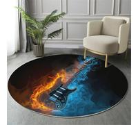 Tapis Rond Cool Abstrait pour Salon 150cm, Tapis de Sol Imprimé Guitare Flamme Lavable et Antidérapant, Carpette Noir Facile à Entretenir, pour Chambre Cuisine Balcon Terrasse