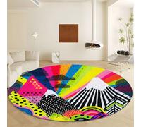 Tapis Rond Couleur Lavable en Machine, Tapis Fluffy Poil Ras Antidérapant - Moquette Doux Microfibre Montagnes Abstraites Géométriques pour Salon Chambre à Coucher Cuisine Diamètre 140 cm