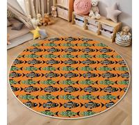 Tapis Rond Couleur Orange pour Interieur, Tapis Imprimé en Forme De Poisson Géométrique Lavable et Antidérapant Style Tribal Simple, Facile à Entretenir pour Salon Chambre à Coucher Cheminée 100cm