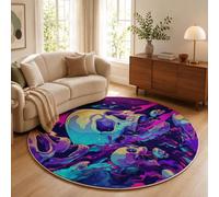 Tapis Rond Crâne Fluide Lumière Des Étoiles Salon Chambre 60cm | Poils Courts, Art Psychédélique Sombre, Super Doux, Lavable Et Antidérapant Tapis Rond Pour Chambre D’enfant, Salle à Manger, Violet