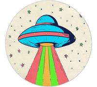 Tapis Rond Crème Lavable, Tapis Minimalisme Dessin Animé Ovni Réducteur de Bruit Facile à Nettoyer - Paillasson Antidérapant Imprimé pour Salon Chambre Bureau (60 cm