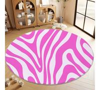 Tapis Rond Crème Salon, Minimalisme Animal Zèbre Rose Tapis Décoratifs Imprimés - Paillasson Rond Lavable en Machine Antidérapant pour Chambre d’Enfant 120 cm