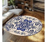 Tapis Rond d’Art Populaire Traditionnel Symbole Mystique Impression Lavable Chambre à Coucher Cercle Doux antidérapant Salon Tapis pour entrée de Foyer 240cm