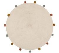 Atmosphera – Tapis enfant rond Arlequin – Beige, pompons – Ø 90 cm