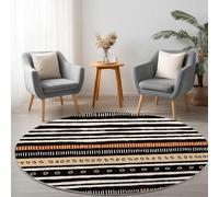 Tapis Rond de Chambre 120 cm Imprimé Maroc, Tapis Rond de Salon Antidérapant Lavable Decor Rayures Noires Brunes D'Une Tribu Africaine - Moquette pour Salle de séjour Chambre d'enfant Salle de Jeu