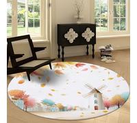 Tapis Rond de Chambre 160 cm Doux Imprimé Dessin Animé, Tapis Rond de Salon Antidérapant Lavable Dessin Animé Moulin à Vent Champ de Blé - Moquette pour Salle de séjour Chambre d'enfant Salle de Jeu