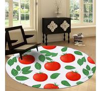 Tapis Rond de Chambre 200 cm Doux Imprimé Aquarelle, Tapis Rond de Salon Antidérapant Lavable Dessin Animé Nourriture Tomate Feuilles - Moquette pour Salle de séjour Chambre d'enfant Salle de Jeu