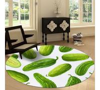Tapis Rond de Chambre 220 cm Doux Imprimé Aquarelle, Tapis Rond de Salon Antidérapant Lavable Decor Vert Nourriture Concombre Rayures - Moquette pour Salle de séjour Chambre d'enfant Salle de Jeu