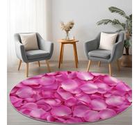 Tapis Rond de Chambre 220 cm Doux Imprimé Romantique, Tapis Rond de Salon Antidérapant Lavable Decor Plantes Géométriques Pétales Roses - Moquette pour Salle de séjour Chambre d'enfant Salle de Jeu