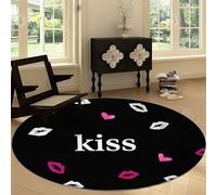 Tapis Rond de Chambre Doux Imprimé 220 cm Saint Valentin, Tapis de Salon Antidérapant Lavable Decor Romantique Rose Lèvres Lettres - Moquette pour Salle de Séjour Chambre d'enfant Salle de Jeu
