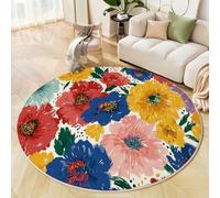 Tapis Rond, De Magnifiques Fleurs, 100 Cm, Antidérapant, Lavable, À Poils Courts, pour Entrée, Intérieur, Chambre À Coucher, Chambre d'enfant, Buanderie, Ludique Et Vivant Couleurs Mélangées