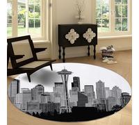 Tapis Rond de Moderne 100 cm Minimalisme, Tapis Rond Lavable Imprimé à Poils Courts Ville Architecture Géométrique - Moquette Doux pour Chambre Salon - Moquette Antidérapant Chambre Adulte et Ado