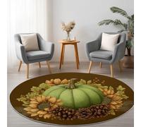 Tapis Rond de Moderne 120 cm Rétro, Tapis Rond Lavable Imprimé à Poils Courts Plantes Fleurs Nourriture Citrouille - Moquette Doux pour Chambre Salon - Moquette Antidérapant Chambre Adulte et Ado