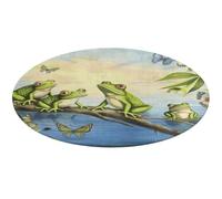 Tapis rond de nombreuses grenouilles chantant sur les branches d'été, papillons, lac, eau, doux, absorbant, antidérapant, pour porte d'entrée et arrière de ferme, 90 x 90 cm, pour chambre à coucher