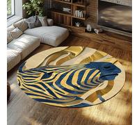 Tapis Rond de Poisson doré pour Chambre à Coucher Tapis de Sol Lavable pour Enfants pour pièce Nuit d’Enfant de Cercle antidérapant de Texture de Vague Bleu Marine et Or pour Adolescent 240cm