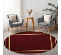 Tapis Rond de Salon 100 cm, Simple Lignes Rectangle Cadre Motif imprimé pour Salle à Manger Bureau, Lavable en Machine et Poil Court Bourgogne Or Tapis Rond Chambre avec Dos Antidérapant
