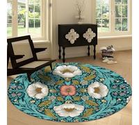Tapis Rond de Salon 120 cm Motif Cachemire, Tapis Antidérapant Lavable en Machine Plantes Fleurs Feuilles Turquoise Crème - Moquette Lmprimé à Poil Court pour Salle à Manger Chambre d’Enfant Nurserie