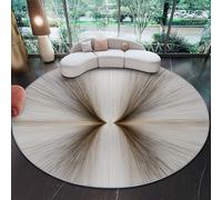 Tapis Rond de Salon 120 cm Rond, Tapis Lavable en Machine Style Minimalisme Lignes Verticales Lumière Et Ombre Doux et Antidérapant - pour Chambre à Coucher Salle à Manger Bureau de Cuisine Beige
