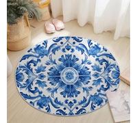Tapis Rond de Salon 150 cm, Style Chinois Porcelaine Bleue Et Blanche Imprimer Moelleux Doux et Antidérapant Tapis Ronds Bleu - pour Chambre Cuisine Salle à Manger Intérieur Couloir