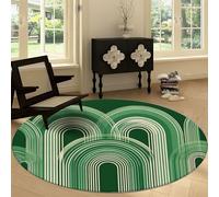 Tapis Rond de Salon 180 cm Art Déco, Tapis Antidérapant Lavable en Machine Géométrique Blanc Vert Arche Rayures - Moquette Lmprimé Doux à Poil Court pour Salle à Manger Chambre d’Enfant Nurserie