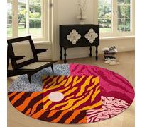Tapis Rond de Salon 220 cm Imprimé Animalier, Tapis Antidérapant Lavable en Machine Abstrait Rayures Zèbre Blocs Couleur - Moquette Lmprimé à Poil Court pour Salle à Manger Chambre d’Enfant Nurserie