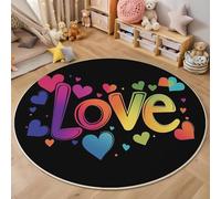 Tapis Rond De Salon 3D Couleurs De l'arc-en-Ciel Mots d'amour Adolescent Garçon Fille Décoration De La Chambre Antidérapant De Jeu Art Romantique pour Wnfants en Douce Maison Décor,120Cm