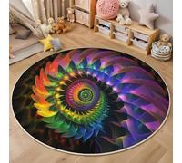 Tapis Rond De Salon 3D Couleurs De l'arc-en-Ciel Spirale Tourbillonnaire Adolescent Garçon Fille Décoration De La Chambre Antidérapant De Jeu Géométrie Abstraite pour Wnfants Maison Décor,100Cm