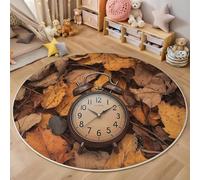 Tapis Rond De Salon 3D Jaune Brunâtre Réveil À Feuilles Mortes Adolescent Garçon Fille Décoration De La Chambre Antidérapant De Jeu Paysage d'automne pour Wnfants en Douce Maison Décor,100Cm