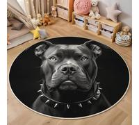 Tapis Rond De Salon 3D Noir Et Blanc Bouledogue En Colère Adolescent Garçon Fille Décoration De La Chambre Antidérapant De Jeu Photographie Animalière Pour Wnfants En Douce Maison Décor,120Cm