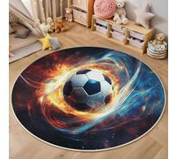 Tapis Rond De Salon 3D Rouge Bleu Flame Football Adolescent Garçon Fille Décoration De La Chambre Antidérapant De Jeu Paysage Fantastique pour Wnfants en Douce Maison Décor,160Cm