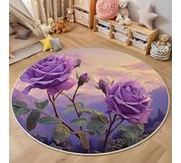 Tapis Rond De Salon 3D Violet Rose des Montagnes Adolescent Garçon Fille Décoration De La Chambre Antidérapant De Jeu Plantes Fantastiques pour Wnfants en Douce Maison Décor,120Cm
