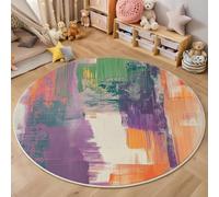 Tapis Rond De Salon 3D Violet-Vert Architecture Urbaine Adolescent Garçon Fille Décoration De La Chambre Antidérapant De Jeu Art Abstrait pour Wnfants en Douce Maison Décor,180Cm