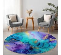 Tapis Rond de Salon 60 cm, Encre Élégant Tache Texture Motif imprimé pour Salle à Manger Bureau, Lavable en Machine et Poil Court Coloré Tapis Rond Chambre avec Dos Antidérapant