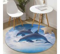 Tapis Rond de Salon 60 cm, Gros Plan Dauphin Mignon Motif imprimé pour Salle à Manger Bureau, Lavable en Machine et Poil Court Coloré Tapis Rond Chambre avec Dos Antidérapant