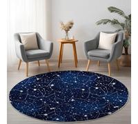 Tapis Rond de Salon 60 cm, Simple Étoiles Éléments célestes Motif imprimé pour Salle à Manger Bureau, Lavable en Machine et Poil Court Bleu Marine Blanc Tapis Rond Chambre avec Dos Antidérapant