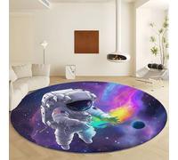 Tapis Rond de Salon 90 cm Runner rectangulaire Lavable imprimé Astronaute Galaxie Dessin animé, Univers Fantastique Tapis décoratif antidérapant - Runner Bas Doux pour Chambre décoration Sol