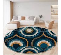 Tapis Rond de Salon Abstrait Rétro-Futurisme Géométrique pour Salle à Manger Bureau Bleu Foncé Lavable en Machine et Poil Court Tapis Rond Chambre avec Dos Antidérapant 120 cm - Facile à Nettoyer