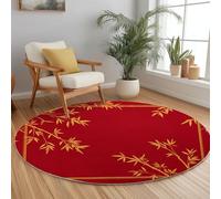 Tapis Rond de Salon Antidérapant 100 cm, Tapis Lavable en Machine Plantes Or Feuilles - Moquette lmprimé Doux à Poil Court Art Chinois pour Salle à Manger Chambre d'Enfant Nurserie Salle de Jeux